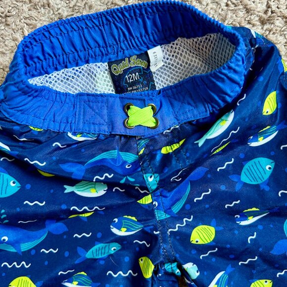 Baby Boys Fish Print Swim Trunks I Size 12M I Quad Seven - Picture 2 of 3
